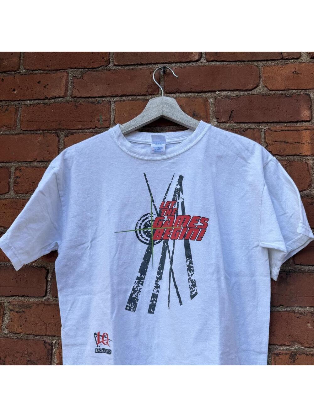 Vintage let the games begin laser quest kids t shirt 00s